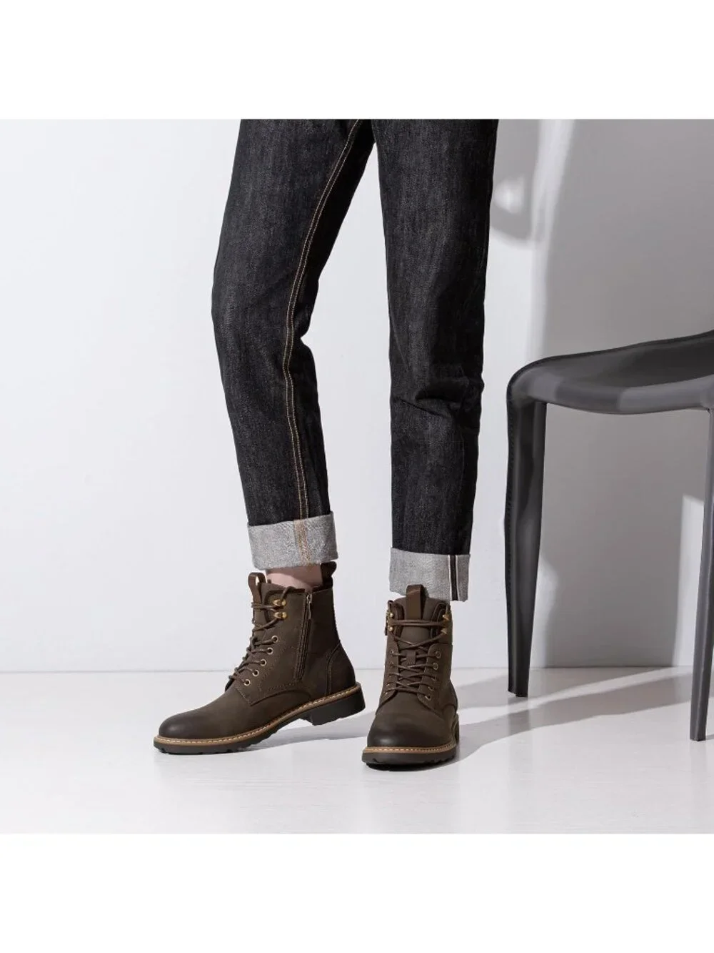 Men's Brown Boot Motorcycle Casual Boots for Men Zipper Fashion Chukka Boot